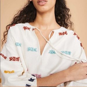 LOU & GREY Boho Fringe Embroidered Top LOFT S XS